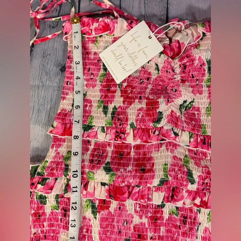 NWT Show Me Your MuMu Stella Smocked Pink Floral Soiree Wedding Midi Dress XL - Picture 10 of 12